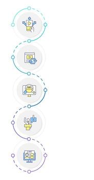 Networking social media infographic design template. Blogging, streaming. User content. Data visualization 5 options. Process vertical flow chart vector