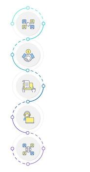 Communication types infographic design template. Partnership, sales. International business. Data visualization 5 options. Process vertical flow chart vector