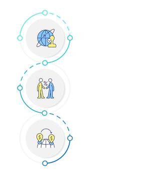 Export company infographic design template. Import business, logistics. Partnership, teamwork. Data visualization 3 options. Process vertical flow chart vector