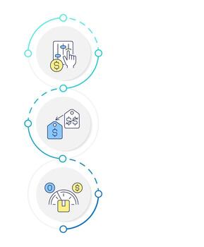 Product financial strategy infographic design template. Pricing economy, business. Data visualization 3 options. Process vertical flow chart vector