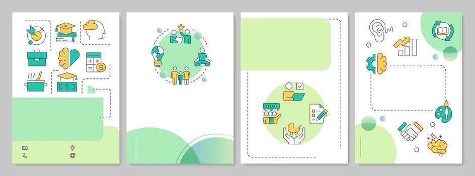 Life competencies green circle brochure layout. Ability to handle daily challenges. Leaflet advertising design with color line icons. Editable 4 pages vector