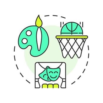 Leisure skills multi color concept icon. Enjoying free time activities. Ability to have fun. Life confidences. Round shape line illustration. Abstract idea. Graphic design. Easy to use in article vector
