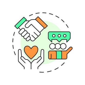 Social skills multi color concept icon. Interact effectively and harmoniously. Life competencies. Self management. Round shape line illustration. Abstract idea. Graphic design. Easy to use in article vector