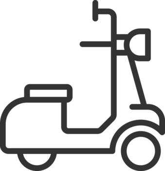 motor scooter píxel Perfecto línea icono. motocicleta con columna vertebral paso mediante marco. cómodo vehículo. aislado ilustración. contorno símbolo. sencillo lineal dibujo. editable carrera vector