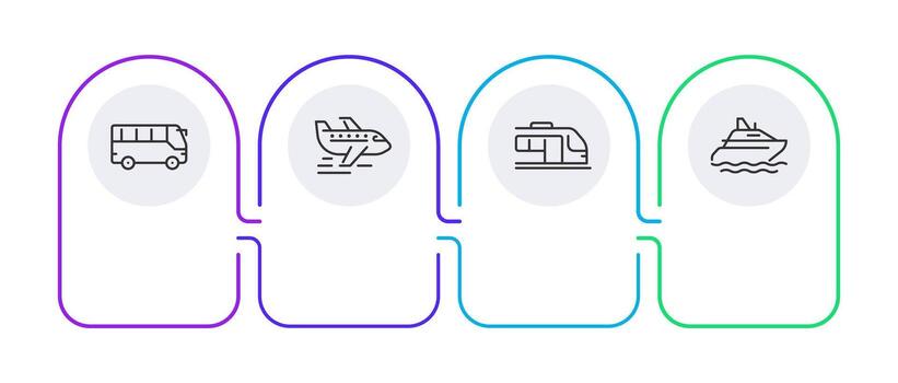 Vehicles infographic template. Bus, train, airplane and boat. Travelling. Data visualization with 4 steps. Empty process design. Editable blank options info graphics vector