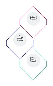 Public vehicles rhombic infographic template. Urban passenger transfer. Data visualization with 3 steps. Empty process design. Editable blank options info graphics vector