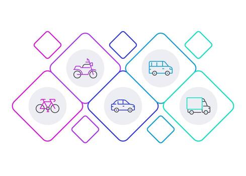 Vehicle types rhombic infographic template. Transportation of people and cargo. Data visualization with 5 steps. Empty process design. Editable blank options info graphics vector