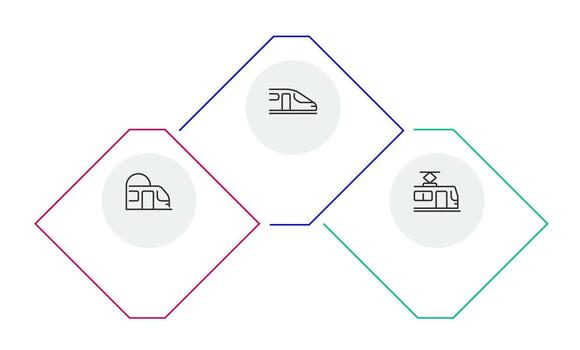 Railway vehicles rhombic infographic template. Train, metro and tram. Data visualization with 3 steps. Empty process design. Editable blank options info graphics vector
