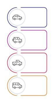 Automobiles vertical infographic template. Cars engine driving vehicles. Data visualization with 4 steps. Empty process design. Editable blank options info graphics vector