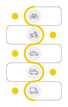 Vehicle types yellow line infographic template. Transportation of people and cargo. Data visualization with 5 steps. Empty process design. Editable blank options info graphics vector