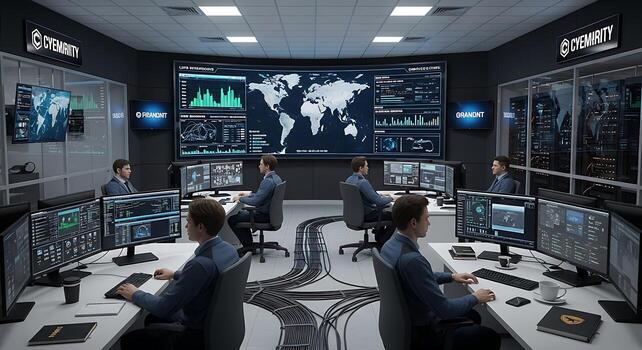Cybersecurity Monitoring Center Data Security and Network Admin Professionals at Work photo