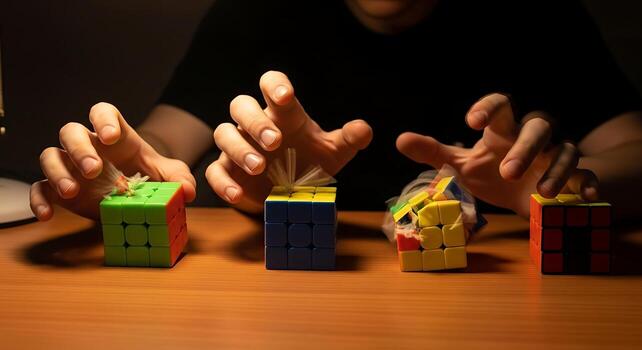 Hands Playing with Rubik s Cube Puzzle Solve Problem Solving Concept photo