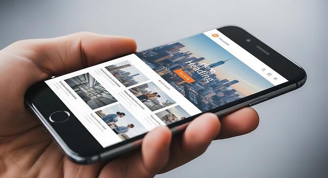 Smartphone Displaying Responsive Website with Hero Heading User Interface Mockup photo