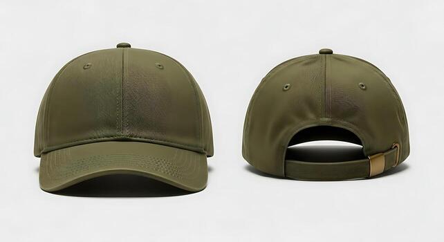 Olive Green Baseball Cap Mockup Front Back View photo
