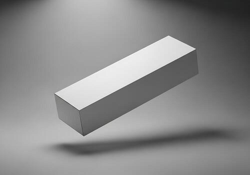 Blank White Rectangular Box Levitating with Soft Shadow on Grey Background photo