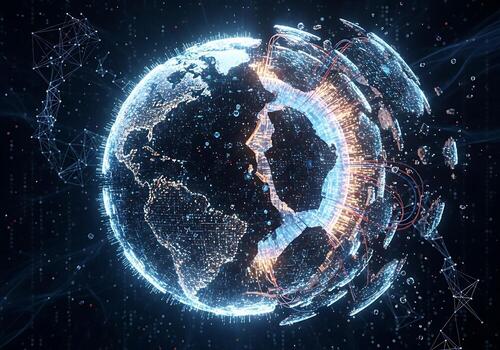 Digital Earth Exploding with Data and Connections Global Network and Technology Concept photo