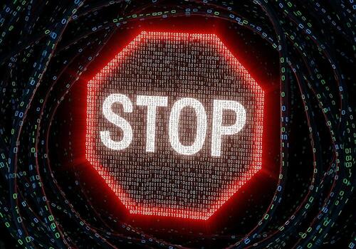 Stop Sign Made of Binary Code Digital Warning Cybersecurity Concept photo