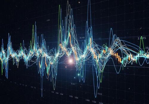 Dynamic Stock Market Analysis Abstract Digital Graph with Multiple Fluctuating Trends photo