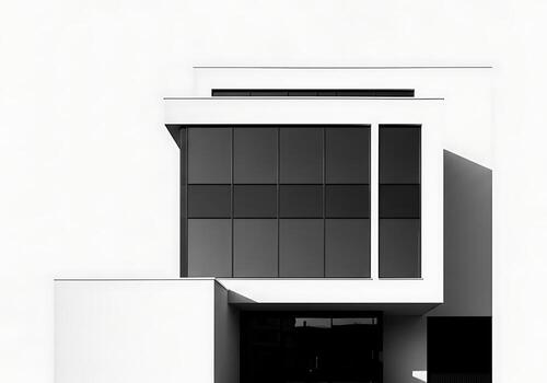 Minimalist White Architecture with Geometric Design and Dark Windows for Modern and Contemporary Design Aesthetics photo