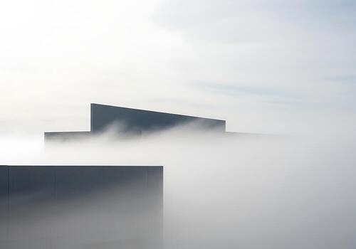 Modern architecture enveloped in ethereal fog Minimalist design and serene mist combine for a captivating abstract photo