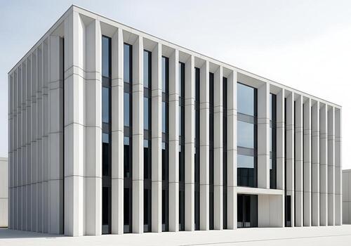 Modern office building with parallel columns and minimalist architecture perfect for corporate headquarters and business concepts photo