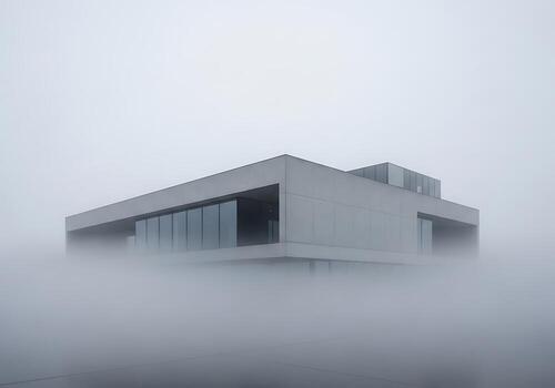 Modern Architecture Building Rising from the Mist and Fog Abstract Minimalism Background photo