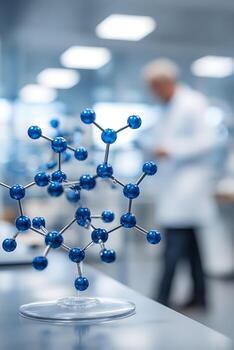 Molecular Structure Model in Laboratory Setting with Scientist in Background photo