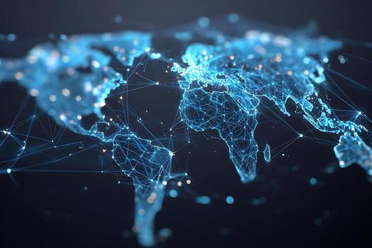 Luminous Blue Plexus World Map Visualizing Global Data and Communication photo