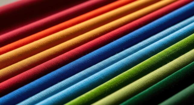 Vibrant colorful folded fabric swatches displayed in diagonal rows for texture and design photo