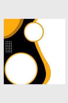 A dynamic and bold social media template with a modern design, featuring curved black and orange shapes and two large white circular frames for images or text, with abstract dot accents. vector