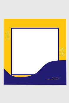 A bold, contrasting social media template in vibrant yellow and navy blue, featuring a clean white square frame and a dynamic, curved bottom section with abstract geometric dot accents. vector