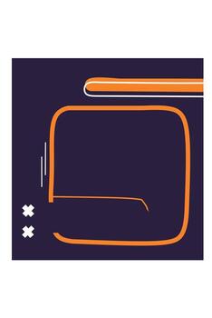 un atrevido, retro-futurista antecedentes o modelo con un oscuro púrpura Armada campo, presentando un grande, naranja, redondeado rectángulo marco y resumen blanco líneas geométrico elementos para contenido colocación. vector