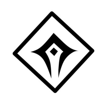 Minimalist black geometric logo in a diamond frame, featuring a central abstract star-like shape with sharp edges and bold modern design. vector