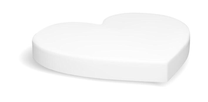 3d heart podium. Valentine display platform with love shape. White stand mockup for realistic showcase scene. Minimal floating cute studio isolated base for mother day. Perspective view pedestal. vector