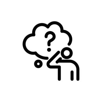 thinking businessman and his question mark on buble chat outline icon design good for web or mobile app vector