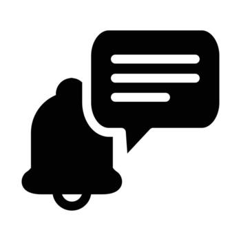 notification bell with bubble chat solid black icon good for web or mobile app vector
