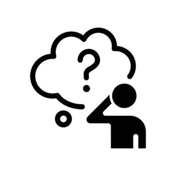 thinking businessman and his question mark on buble chat solid icon design good for web or mobile app vector