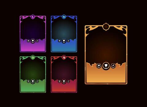 set of colorful magic elements tcg card frame template game illustration vector