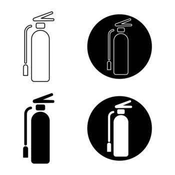 Set of Fire Extinguisher Icons in Black and White Illustration. These safety and emergency icons are perfect for use in signage, manuals, infographics, apps and web design. vector