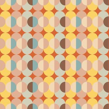 Seamless retro geometric pattern featuring half circles in a mid-century modern color palette. vector