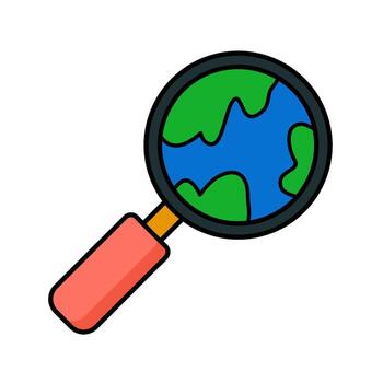 Magnifying glass with the Earth visible through its lens, symbolizing global search or exploration. vector