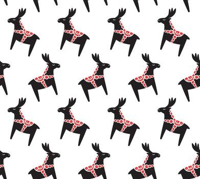Seamless pattern of flat Scandinavian Dala deer moose isolated on white background vector