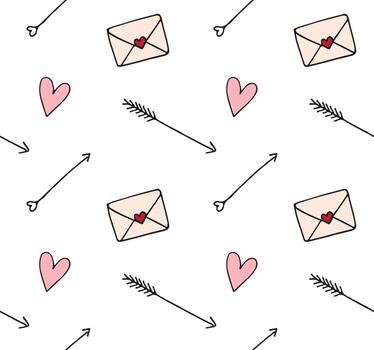 sin costura modelo de san valentin día corazones flechas y letras aislado en blanco antecedentes vector