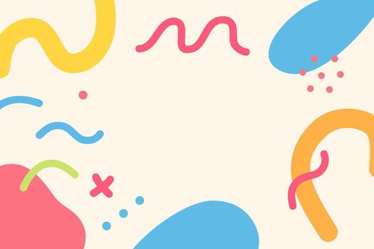 Playful colorful background with abstract geometric shapes and minimal doodle elements on light cream backdrop. vector