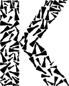 Letter k formed by abstract black triangular shapes on a white background vector