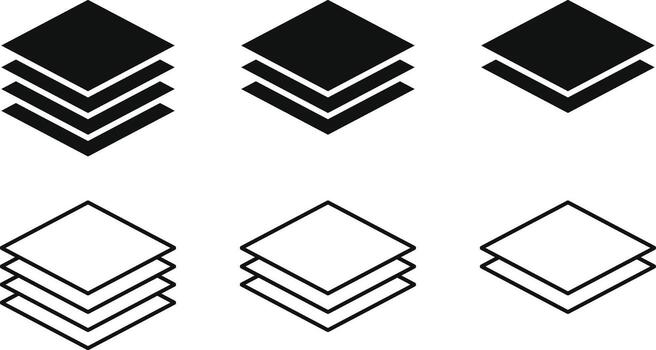 Layer layout icon set. 2, 3, 4 layers symbol vector