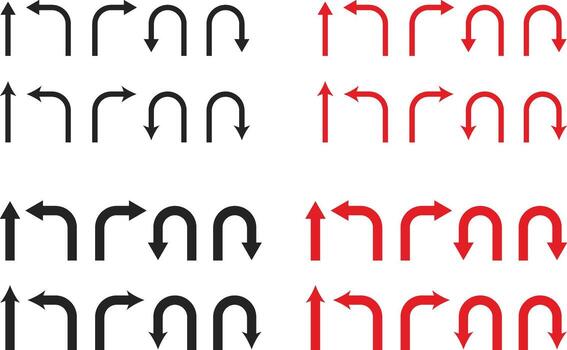 go straight, u turn left and right, this way, one way only arrow direction sign. traffic direction symbol. Directional arrow road safety vector