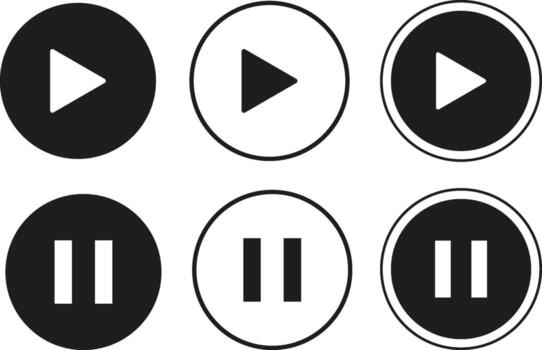 Play pause stop icon sets. media player buttons. Music interface symbol vector