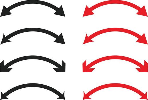 Semi circle dual sided arrows set. Double side half circular arrows collection. Two way semi circle arrow icons vector