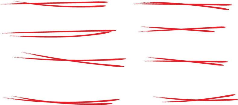 Highlighter marker lines. Red hand drawn underline. Highlighted under line hand drawing doodle art. Red stroke highlight elements. Decoration under lines. vector